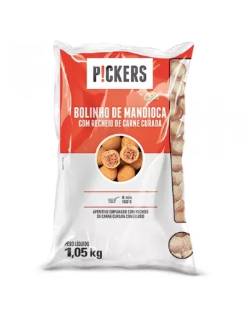 BOLINHO MANDIOCA PRE FRITO CARNE SECA 1,05KG PICKERS CX/06 PCT