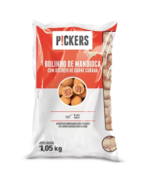 BOLINHO MANDIOCA PRE FRITO CARNE SECA 1,05KG PICKERS CX/06 PCT